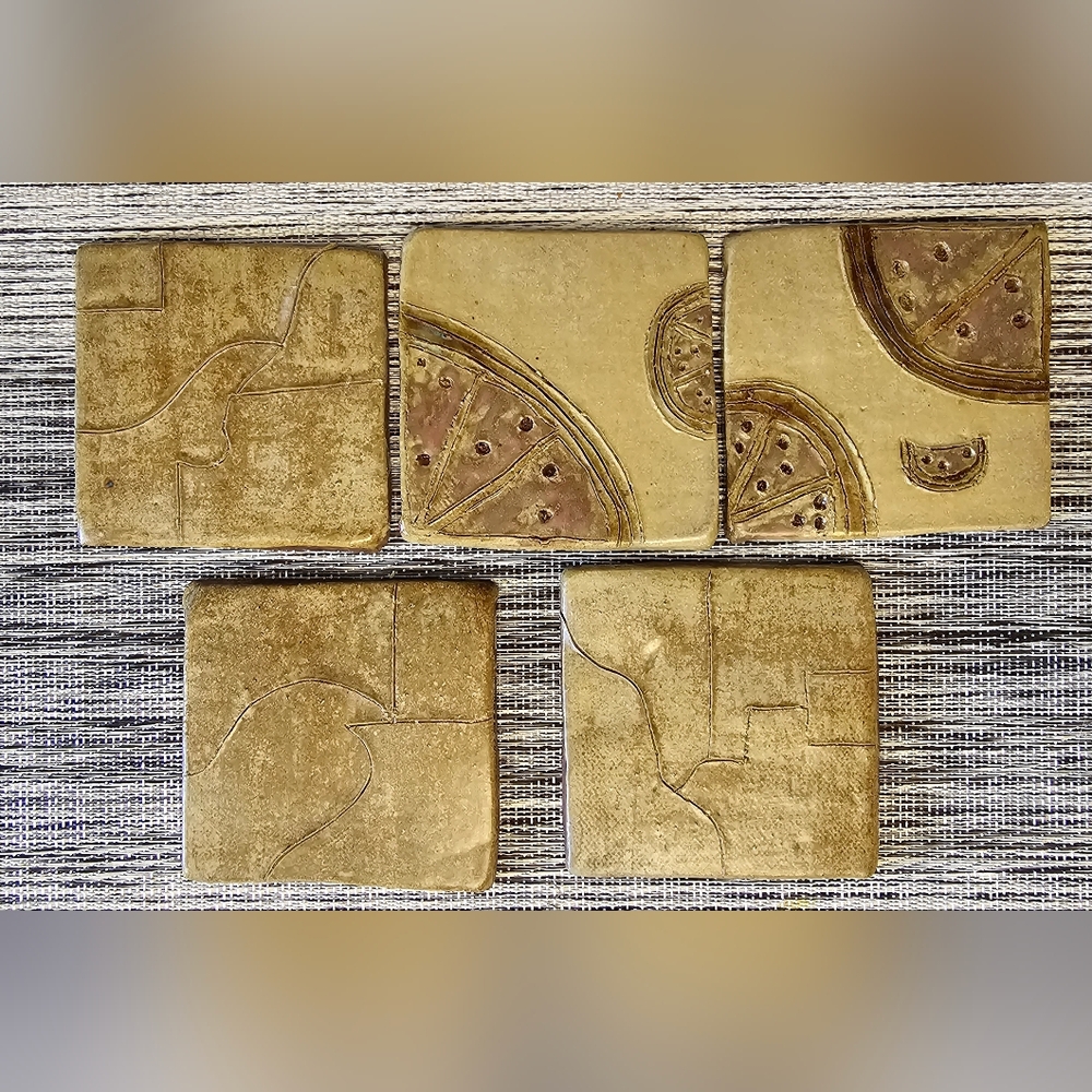Brand New- Set of 5 100% Handmade Ceramic Coasters